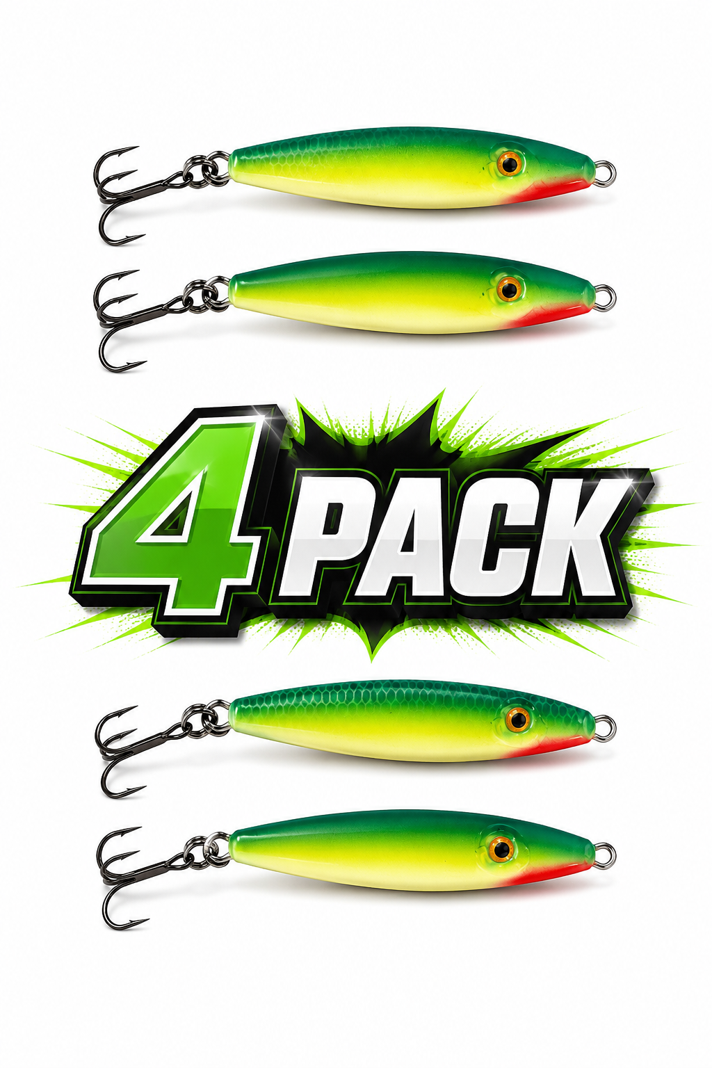 Carolina Ambush 4-Pack Drop Jig Fishing Lures Set with Treble Hooks 1oz. / 3" Length