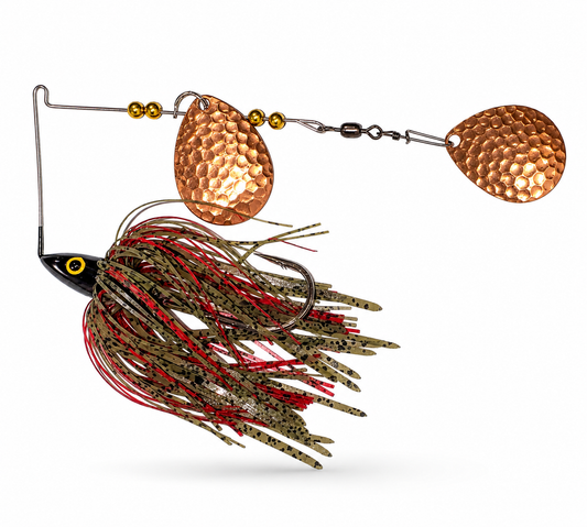 Carolina Ambush Baits 3/8 oz Premium Tandem Green/Pumpkin w/Red Spinnerbait – Custom Bass Fishing Lure