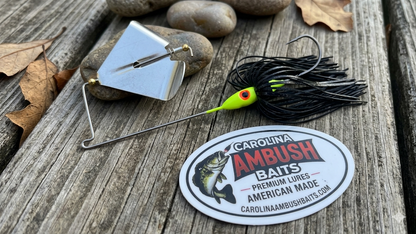 Carolina Ambush Baits Custom 3/8 oz. Topwater Buzzbait – Black Skirt & Chartreuse Head with 3/0 Hook