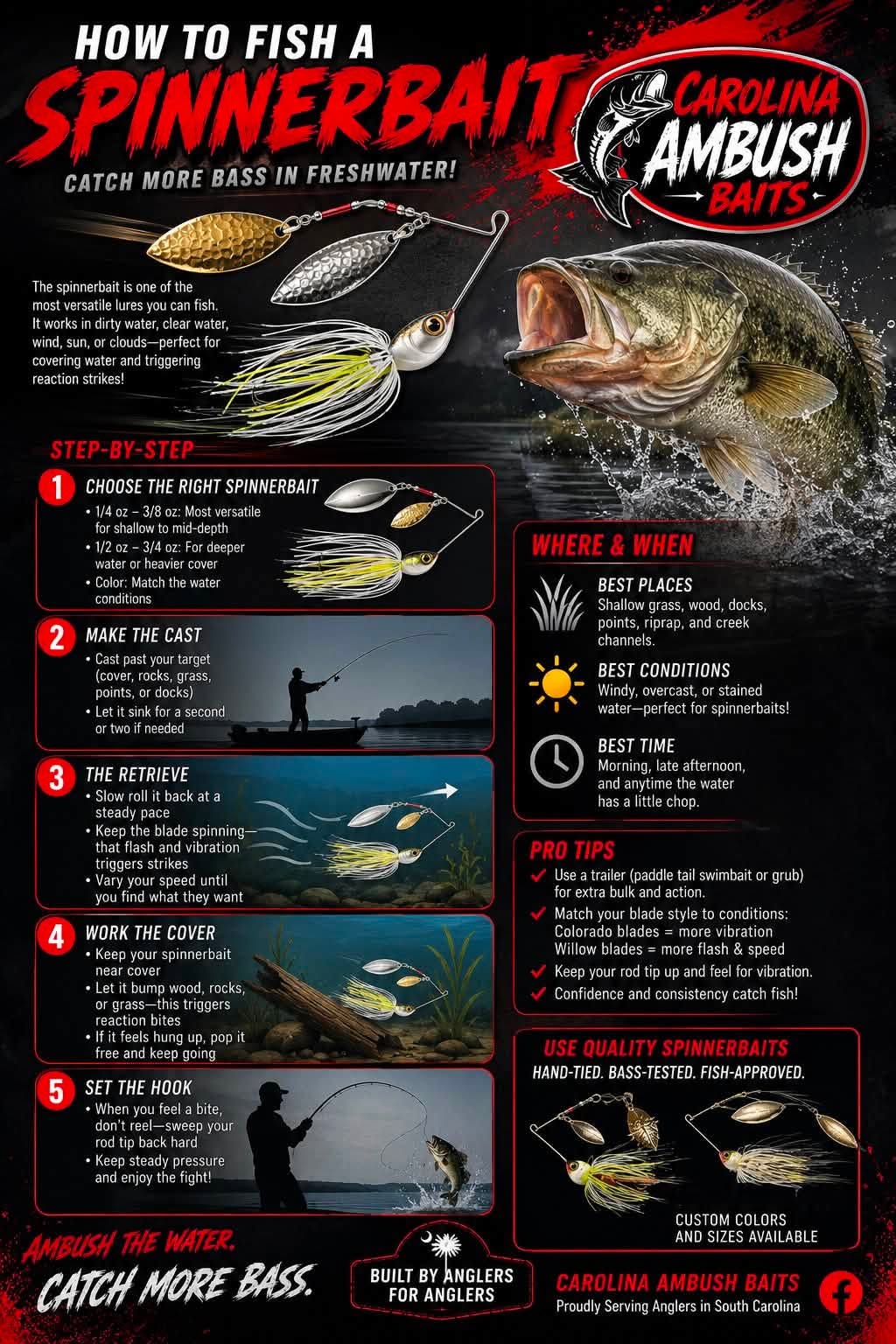 Premium Colorado Spinnerbait – White & Textured Silver (3/8 oz)