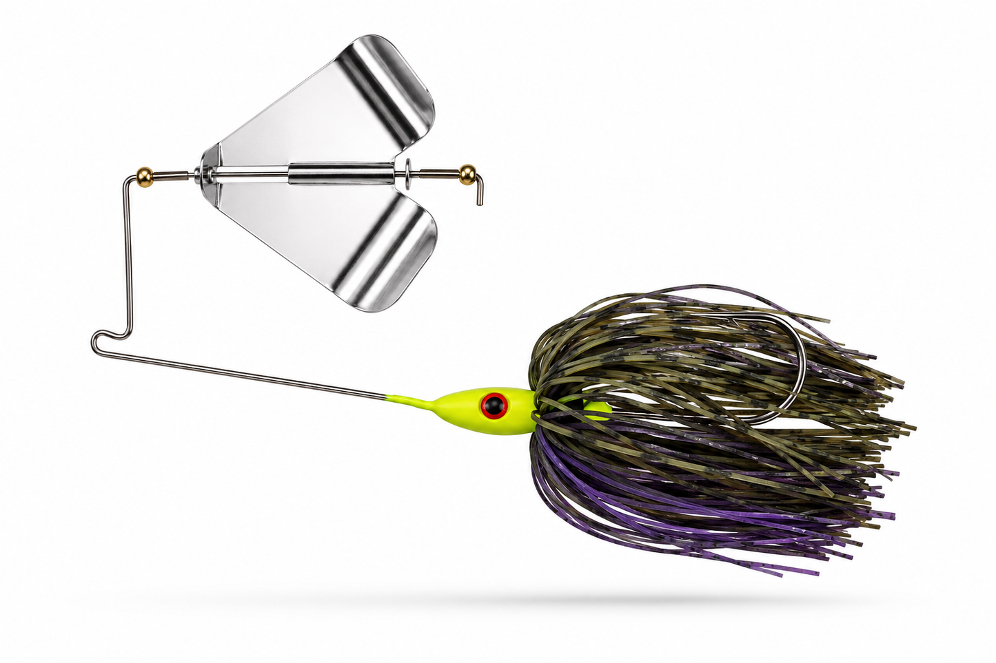 Carolina Ambush 3/8 oz. Topwater Buzzbait Fishing Lure with Double Wing Propeller Blade and Premium Natural Olive Green and Deep Purple PatternSilicone Skirt